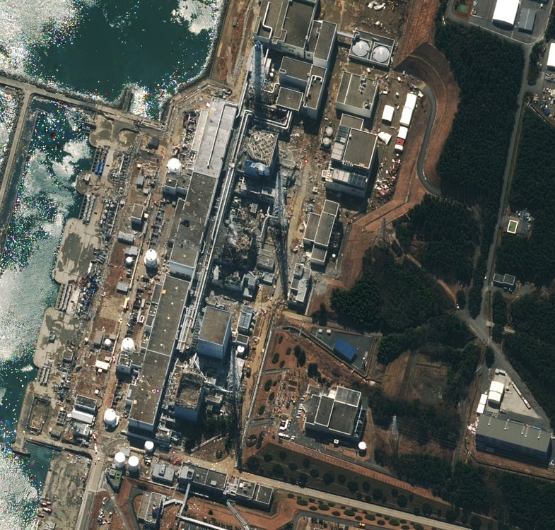 Earthquake and Tsunami damage, Japan-March 17, 2011: This is a satellite image of Japan showing damage after an Earthquake and Tsunami-Dai Ichi, Power Plant, Japan. (credit: DigitalGlobe) www.digitalglobe.com