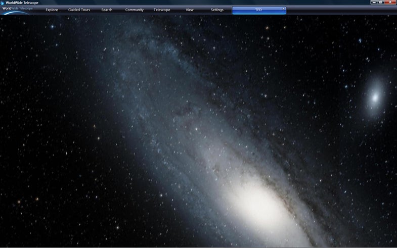 A screenshot from Microsoft's WorldWide Telescope program shows part of the Andromeda Galaxy.