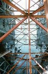 The view looking down on the VAB's floor from up high during construction.