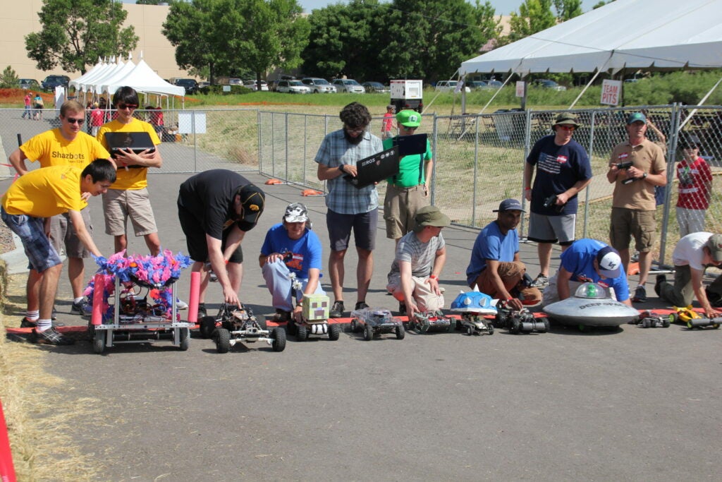Teams take their places at the annual SparkFun Autonomous Vehicle Competition