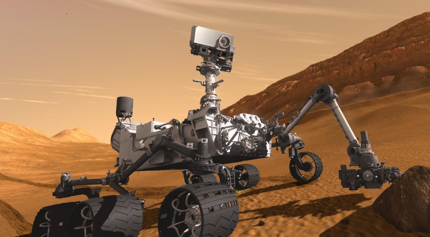 Space rover working on Mars