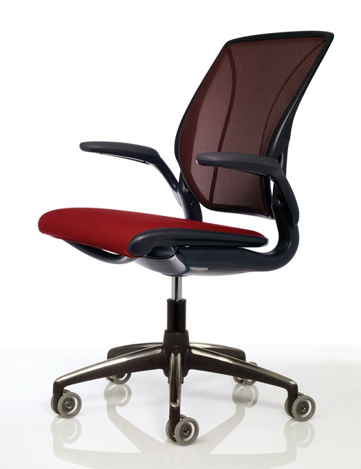 The 25-pound Diffrient World chair uses plastic rails, instead of a tension spring, to automatically and smoothly adjust its back support. When you lean, two frames under its seat and lower backrest move down a slope to recline the chair; they rebound when the pressure is relieved.<br />
<strong>From $740; <a href="http://humanscale.com">humanscale.com</a></strong>