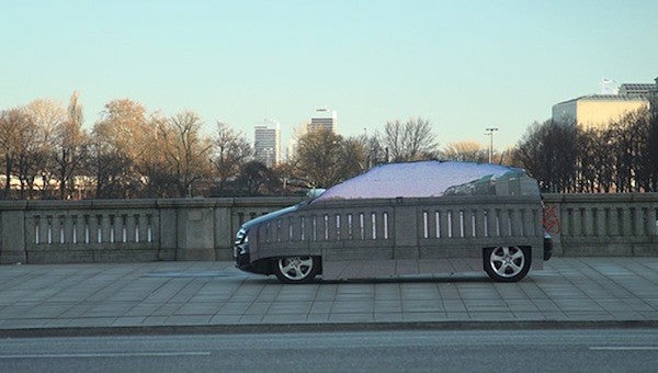 In the latest Mercedes commercial, one side of this F-Cell car has a camera recording the scenery it passes, while the other side displays that scenery on a field of LEDs, effectively letting you see through the car. Engadget has the <a href="http://www.engadget.com/2012/03/04/mercedes-f-cell-gets-led-camouflage/">video</a>.
