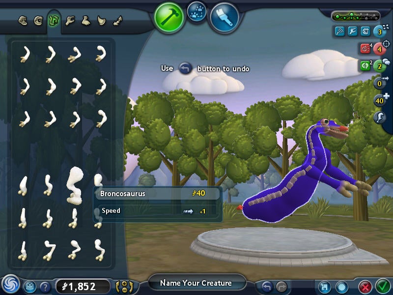 In Spore's Creture Creator, you drag and drop components to design characters that play in the game.