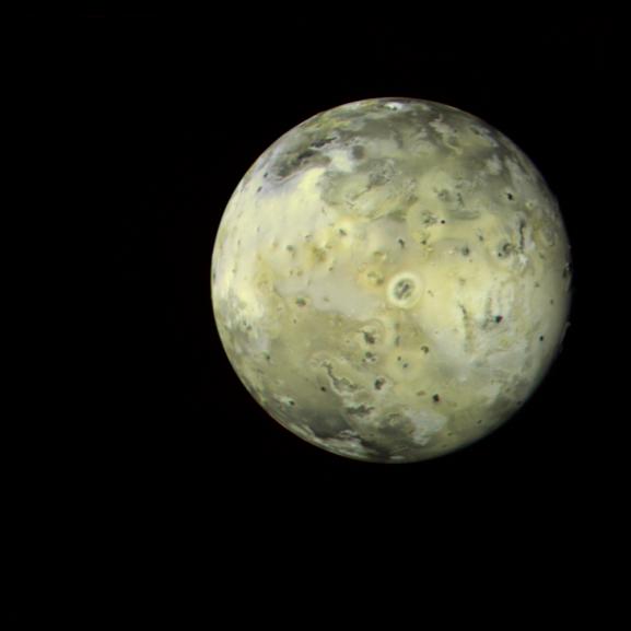 This image of Jupiter's moon Io was created from several frames taken by Voyager 1 in 1979. Io is about 500,000 miles away from the spacecraft here.