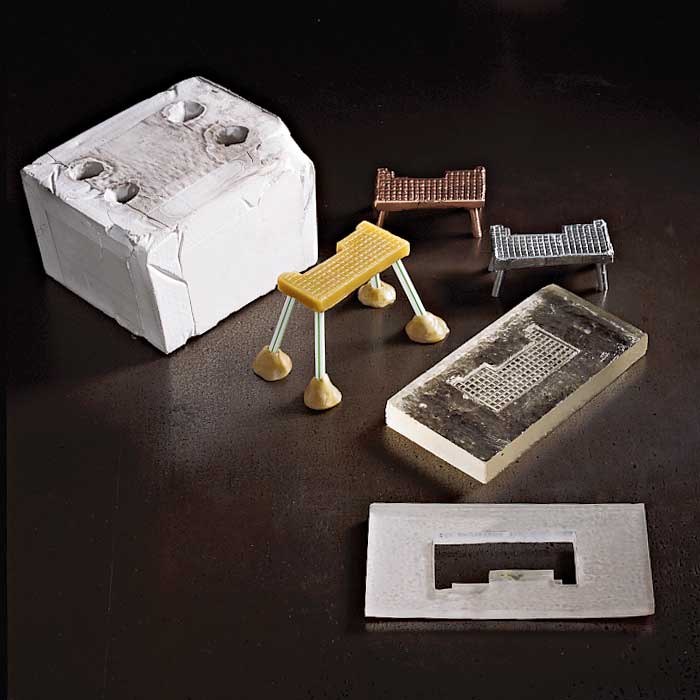 Three wax models used for wax casting.