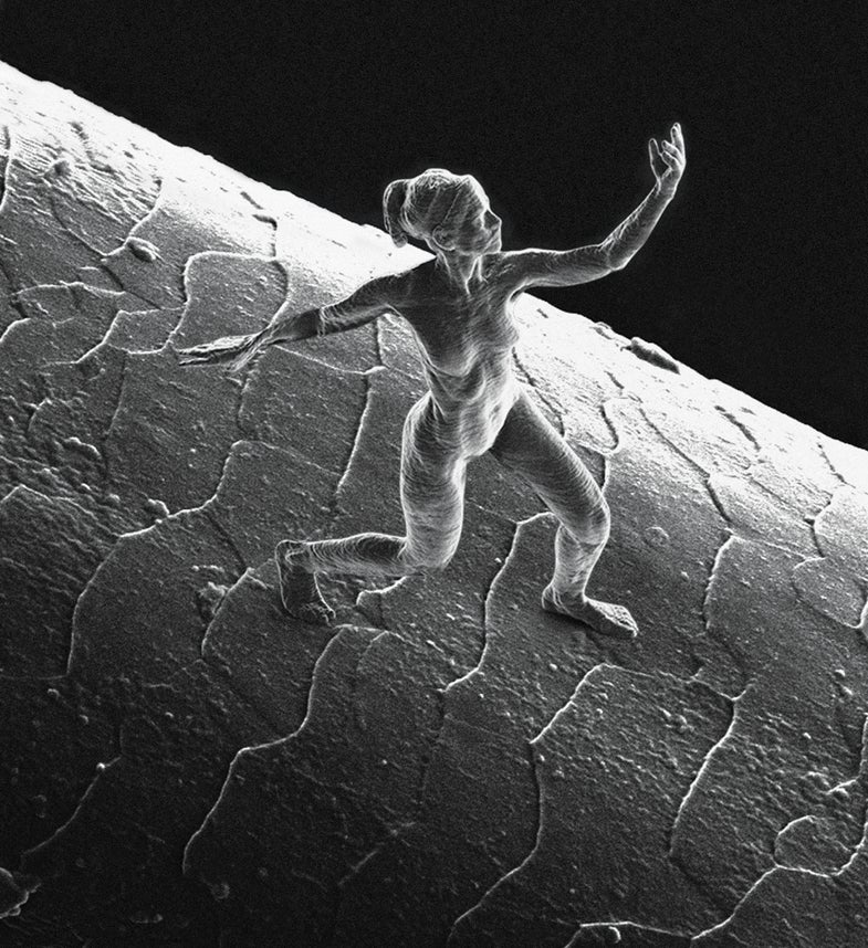 This Tiny Sculpture Is Perched Atop A Human Hair