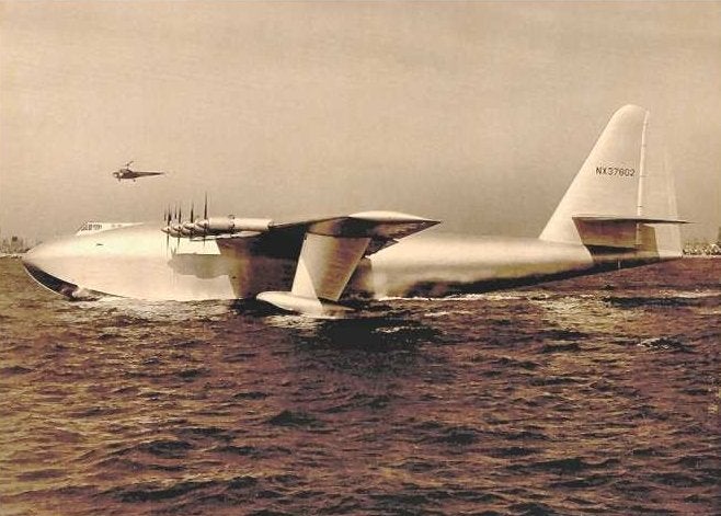 The H-4 "Spruce Goose" was the largest sea plane ever built, weighing in at 180 tons (part of its construction was actually wood). It made its only flight in 1947.