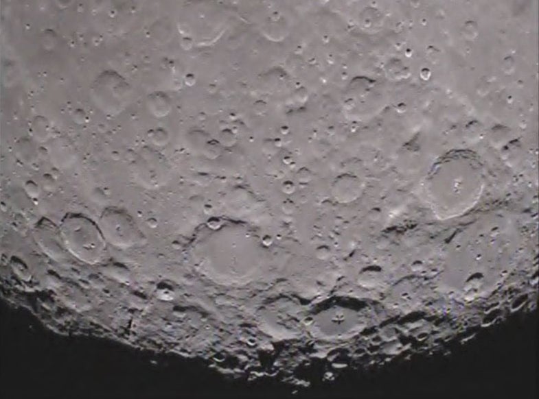South pole of the far side of the moon as seen from the GRAIL mission's Ebb spacecraft.