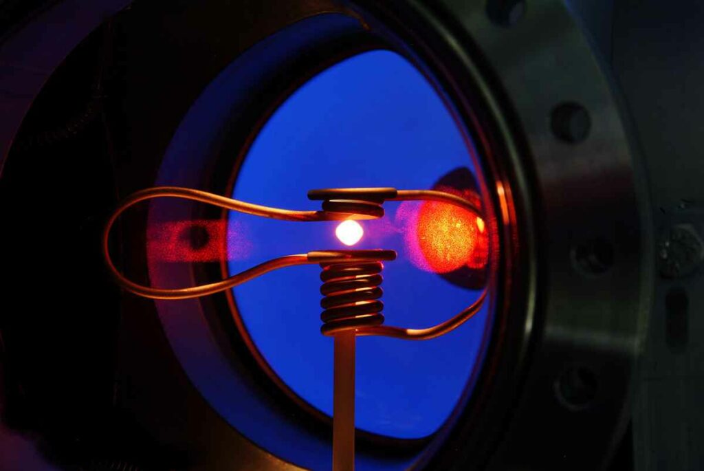 Molten Metal Orb In Electromagnetic Levitator In Space