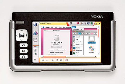 A Nokia 770 using VNC Viewer to remotely link to a computer