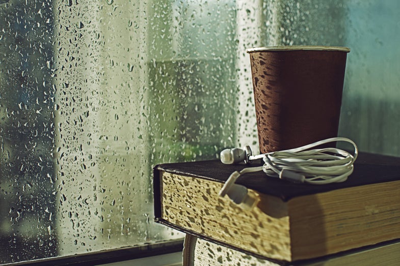 Coffee and books on a rainy day
