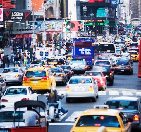Rush hour in Times Square in New York City, NY, USA