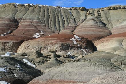 The desert region of southeast Utah is what is known in space exploration terms as a Mars "analog" -- locations on Earth where environmental conditions and geologic features are thought to resemble those that may be encountered on Mars. In this image, the bentonite hills of the Morrison Formation display their colorful bands.