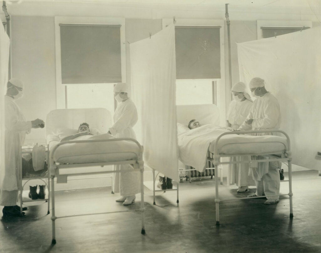 Scene on the ward during influenza epidemic, November 1918