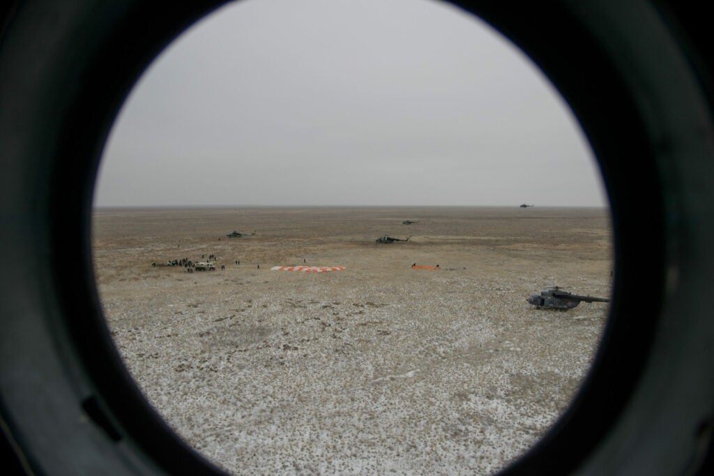 Soyuz Landing Site with a Russian MI-8 helicopter