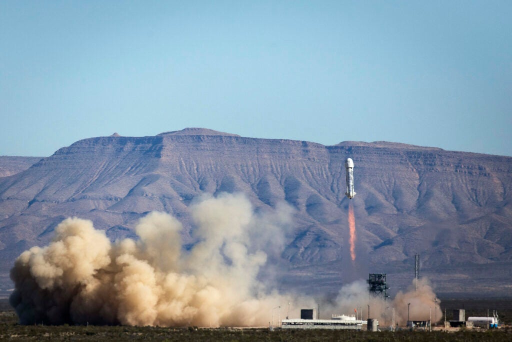 Blue Origin Launch with mountains in the background