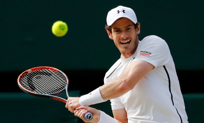 Andy Murray of Britain returns to Jo-Wilfried Tsonga of France during their men's singles match on day ten of the Wimbledon Tennis Championships in London, Wednesday, July 6, 2016. (AP Photo/Ben Curtis)