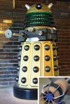 Jim Rossiter hacked a six-channel R/C remote to toggle the Dalek’s lights, swivel its head, and move its eye and arms up and down.