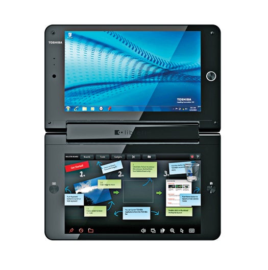 This paperback-size Windows laptop replaces the conventional keyboard with a second, seven-inch display that can act as a full Qwerty keyboard, a shortcut menu, or a second screen for Web browsing or side-by-side e-book reading. <strong>$1,100</strong>; <a href="http://toshiba.com">toshiba.com</a>