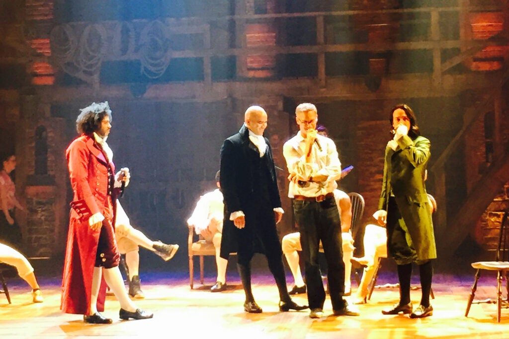Steinberg on stage with the Hamilton cast