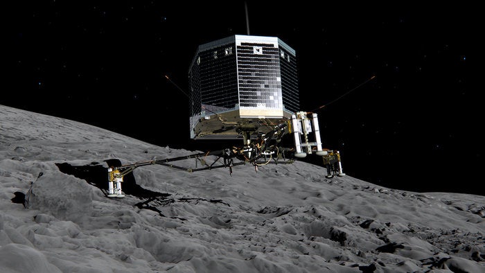 An artist's rendering of Philae touching down on 67P