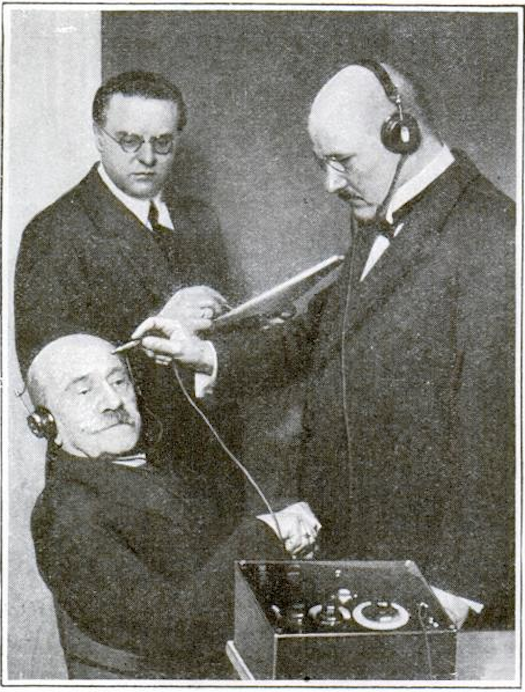 We're not proud of it, but in 1926, PopSci devoted three full pages to the pseudoscience of phrenology, which claims that the shape of a person's head reveals their character. Here, an expert uses a special instrument to measure the bulges on a bald man's head, while a third man looks on with apparent disgust. Perhaps he sees a bump indicating moral decrepitude. Read the full story in Do You Choose Your Friends By Their Bumps?.