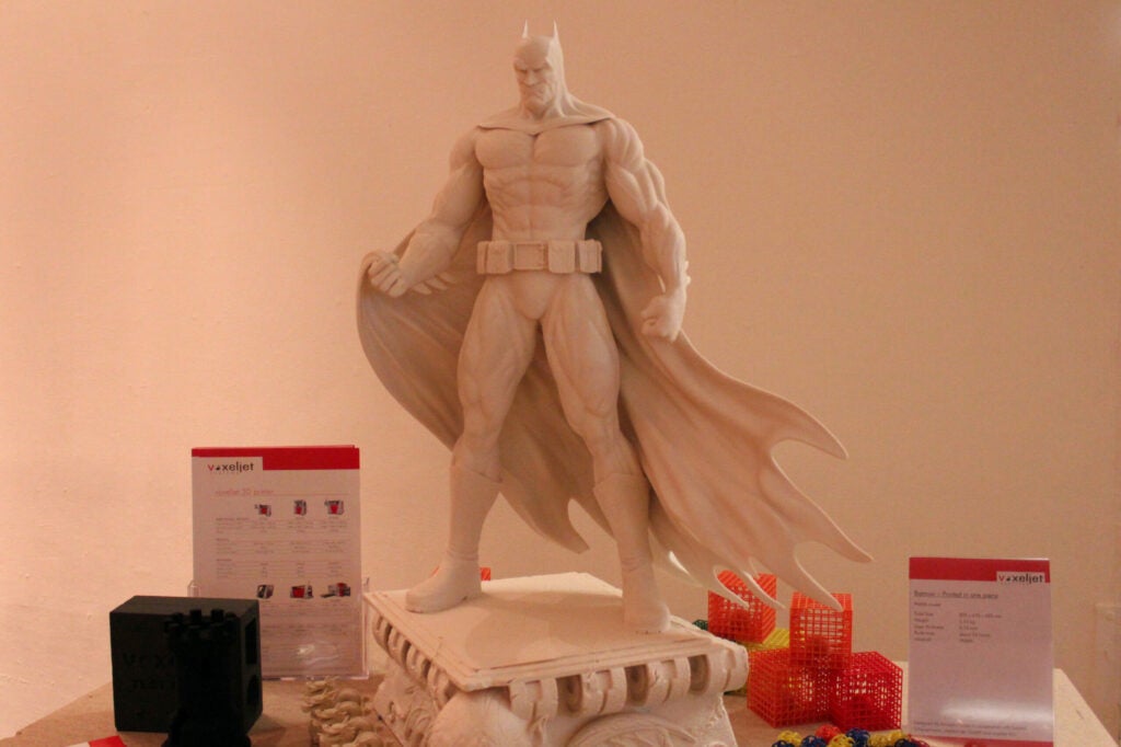 Manufacturer Voxeljet produced this massive, terrifying Batman statue, complete with his signature cape, cowl, and utility belt.