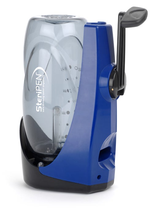 SteriPEN's purifier can filter water anywhere - even where t here's no access to electricity or batteries. It's the first of its kind with a crank-powered ultraviolet light, which zaps toxins from water in its one-liter tank when you turn the crank at 120 rpm.<br />
<strong>$100; <a href="http://steripen.com">steripen.com</a></strong>