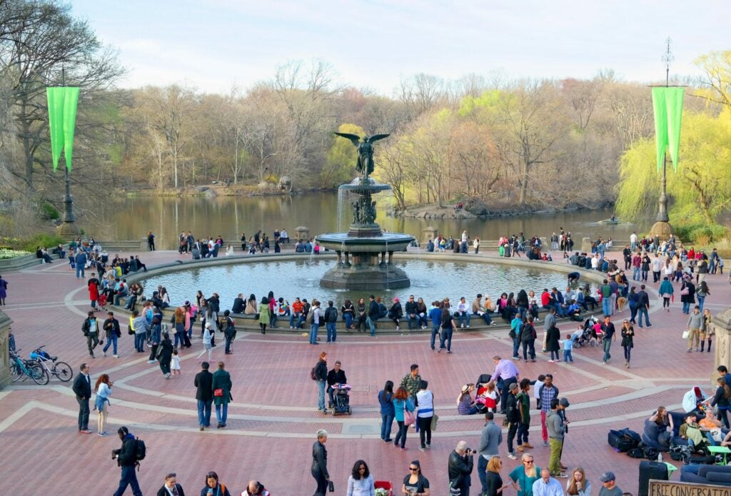 People out enjoying Central Park in NY on an early spring day.