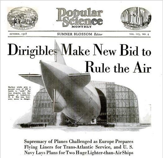 After all the accidents, the public wasn't sure whether dirigibles could retain their popularity, let alone overtake airplanes as ruler of the skies. On the one hand, it seemed like dirigibles were less expensive to manufacture since the materials required to accommodate large-scale transportation were lighter than those required by a similarly-sized airplane. We also factored in passenger comfort. People riding airplanes would be strapped to a seat, while those in a dirigible would be able to move about freely. On the other hand, their susceptibility to windstorms and explosions made them impractically high-maintenance. Speaking of impracticality, a Transatlantic trip in a dirigible would take two days, which is longer than some passengers can tolerate, but we couldn't discount the novel luxury dirigibles offer. "Yesterday the winged machine held all our attention," we wrote. "Today graceful whales of the airy ocean loom overhead to thrill us." Read the full story in "Dirigibles Make New Bid to Rule the Air"