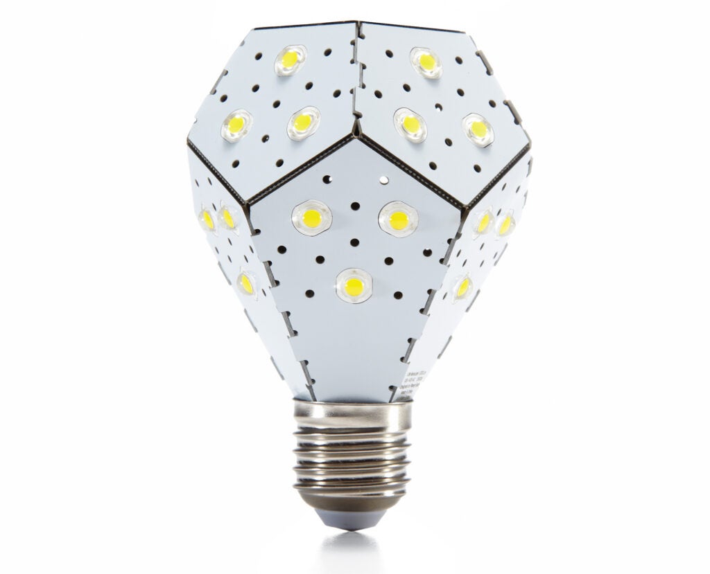 Using only 12 watts, NanoLeaf produces 1,600 lumens, making it the most efficient LED lightbulb. Printed circuit boards provide both the bulb's circuitry and structure. And because the 33 LEDs draw so little energy, they also produce little heat, eliminating the need for a heat sink, so the bulb is lighter. <a href="http://www.thenanoleaf.com/">$45</a>