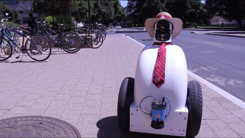Necktie-Wearing Robot Learns Sidewalk Etiquette