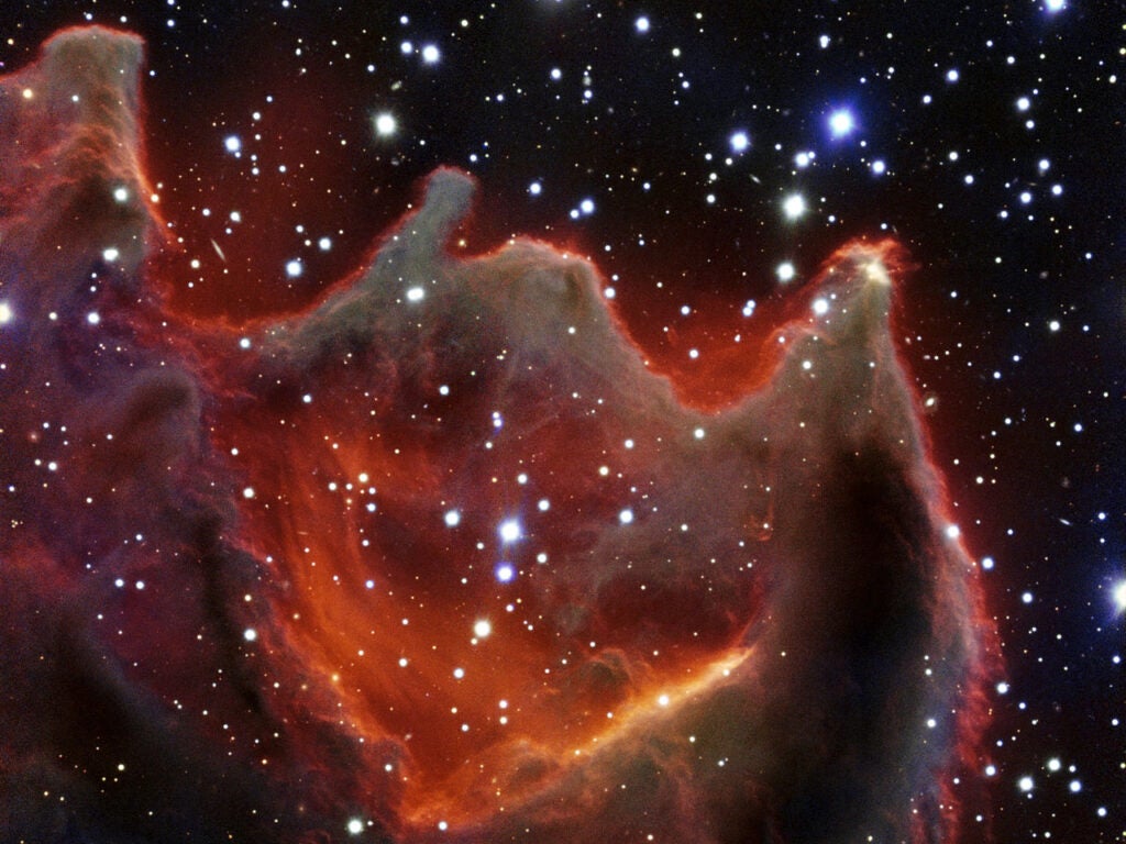 The European Southern Observatory released this image of the God’s Hand cometary globule. It’s generally pretty hard to see, which makes this image taken by the Very Large Telescope important for figuring out more about the fairly mysterious nebula.