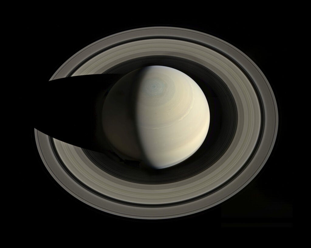 looking down on Saturn