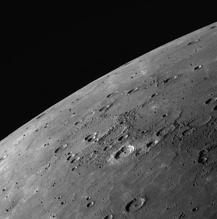 This image is of an area just to the north of a previously released image acquired during <em>Messenger</em>'s third flyby of Mercury. Both that previously released image and this one show large areas of Mercury's surface that appear to have been flooded by lava. In this view, craters are visible that have been nearly filled with lava, leaving only traces of their circular rims. After the Mariner 10 mission, there was some controversy concerning the extent to which volcanism had modified Mercury's surface. Now <em>Messenger</em> results, including color composite images, evidence for pyroclastic eruptions, and images of vast lava plains (such as shown here) have demonstrated that Mercury was indeed volcanically active in the past.