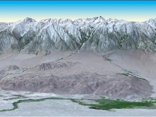 Looking west toward mount whitney, as imaged in 3-D by the Advanced Spaceborne Thermal Emission and Reflection Radiometer (ASTER) instrument on NASA's Terra spacecraft.