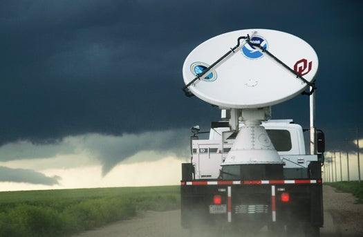 radar truck (NOXP) approaching a tornado on which are going to collect data. ÊThe event happened on May 25, 2010 near Tribune, KS.