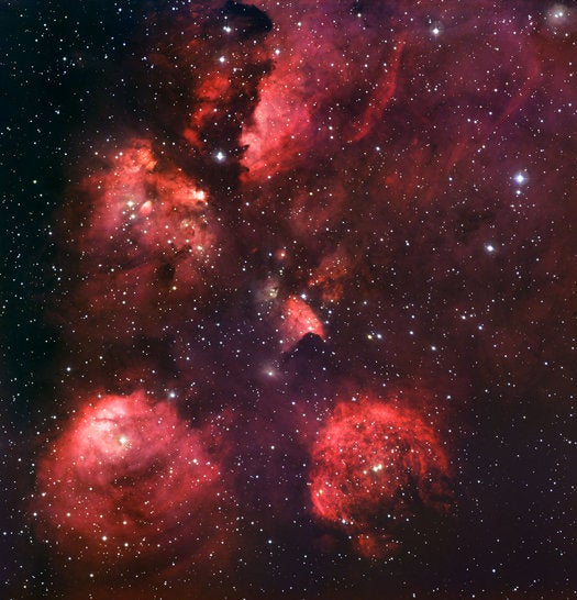 The Cat's Paw Nebula is one of the most active star nurseries in our galaxy. Through beautiful swirls of gas and dust, this image captures a 50-light-years-wide swath of space that could be home to several tens of thousands of stars, including brand new blue stars just a few million years old, youngsters by cosmic standards.