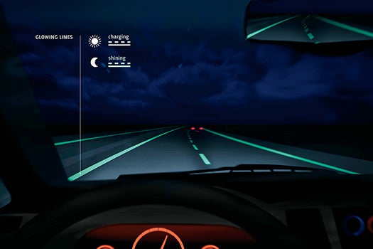 The people behind the "Smart Highway" project developed glow-in-the-dark paint that could be used instead of street lamps, saving electricity and cash. In tests, it shines for up to 10 hours at night.