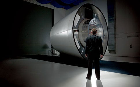 T/Space co-founder David Gump takes in a full-scale mock-up of his space capsule, which could carry American astronauts into orbit long before NASA´s own space-shuttle replacement flies.