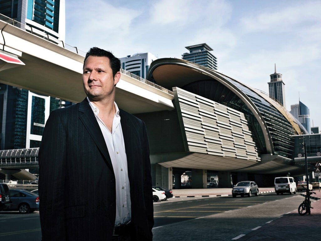 The hyperloop concept isn’t just a fantasy, says ­Hyperloop Transportation Technologies’ founder Dirk Ahlborn, shown here near the Dubai Metro. “It’s not like we want to invent an antigravity device.”