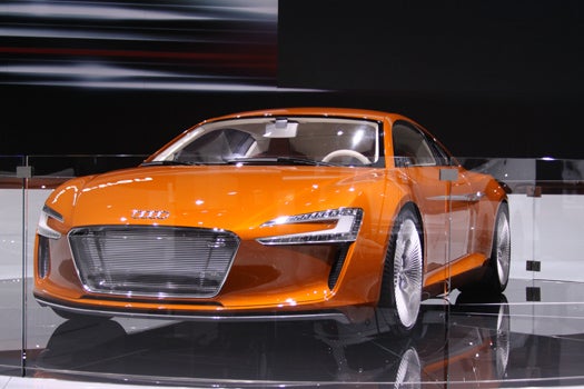 And the torque-tastic (3,320 lb-ft!) Audi e-tron electric supercar, shown in a new tangerine hue--probably to distinguish it from the red Audi gas-powered supercars on the floor.