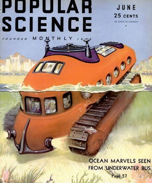 Want to experience marine life without getting wet? Sign up for a tour aboard the underwater bus. Like Courtney's ideal airplane, this French engineer's concept for an amphibious vehicle uses endless tractor treads instead of wheels. As a safety measure, the passenger compartment could eject the undercarriage and rise to the water's surface during emergencies. A small motor and propeller would transport the passengers to safety. Read the full story in "Sightseeing Bus Runs Underwater"