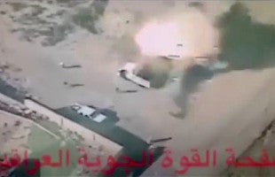 Drone footage of the China Iraq CH-4 drone HJ-10 missile hitting the target