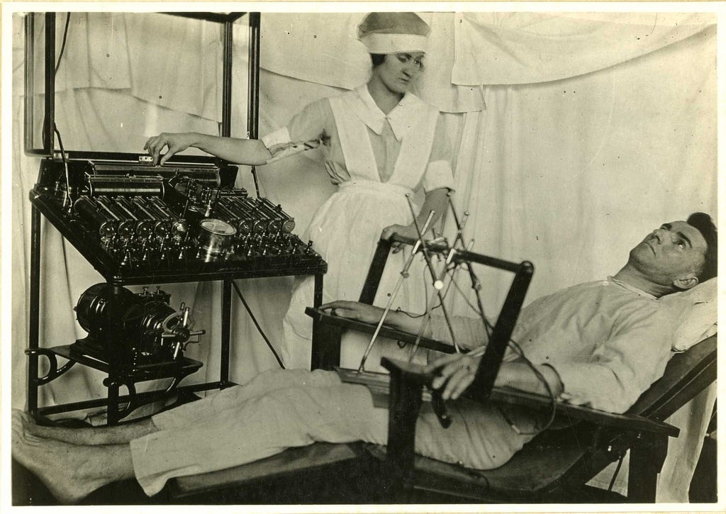 Popular in the mid-1900s, <a href="http://www.cerebromente.org.br/n04/historia/shock_i.htm">electroshock therapy</a> was used to treat patients with schizophrenia, depression and other affective mental disorders. Subjects received as many as 20 shocks in one treatment. The practice fell out of favor in the early 1960s when it was discovered that many institutionalized psychiatric patients were harmed by excessive and improperly administered treatments. As new psychiatric drugs became available, the practice was all but abandoned. Known today as <a href="http://www.mayoclinic.com/health/electroconvulsive-therapy/MY00129">electroconvulsion therapy</a>, the treatment has shown to be an effective remedy for clinical depression. Even Princess Leia is <a href="http://on.aol.com/video/carrie-fisher-talks-electro-shock-therapy-517193715">a fan</a>.