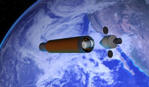 <strong>Once in orbit,</strong> the Orion crew capsule docks with the EDS. The "stacked" segments then orbit Earth until they reach the right position for departure. When it's time to go, the EDS fires its engines and sends the stack hurtling toward its asteroid destination. During the cruise to the asteroid, the crew jettisons the EDS.