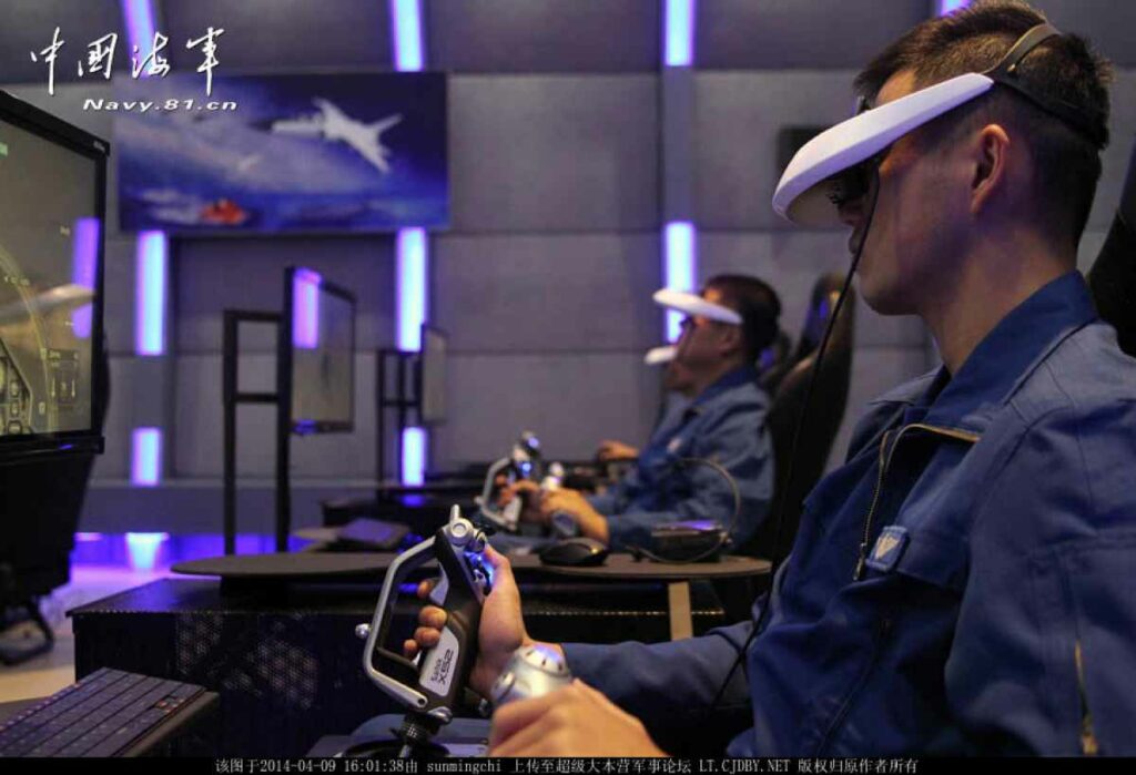 3D Virtual Reality Headset on a Chinese Pilot in Training