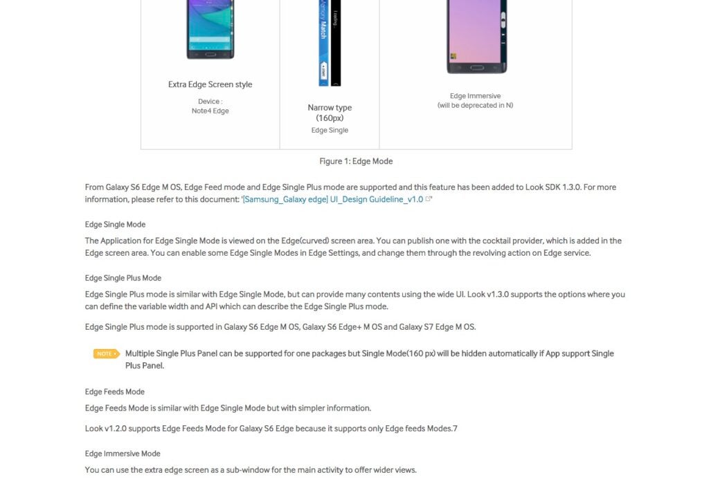Mention of the S7 Edge on Samsung Developer page