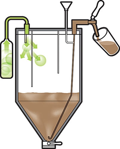 The CO2 captured in the tank forces the beer through a tube to the tap. A supplementary CO2 canister maintains internal pressure as the beer level drops.